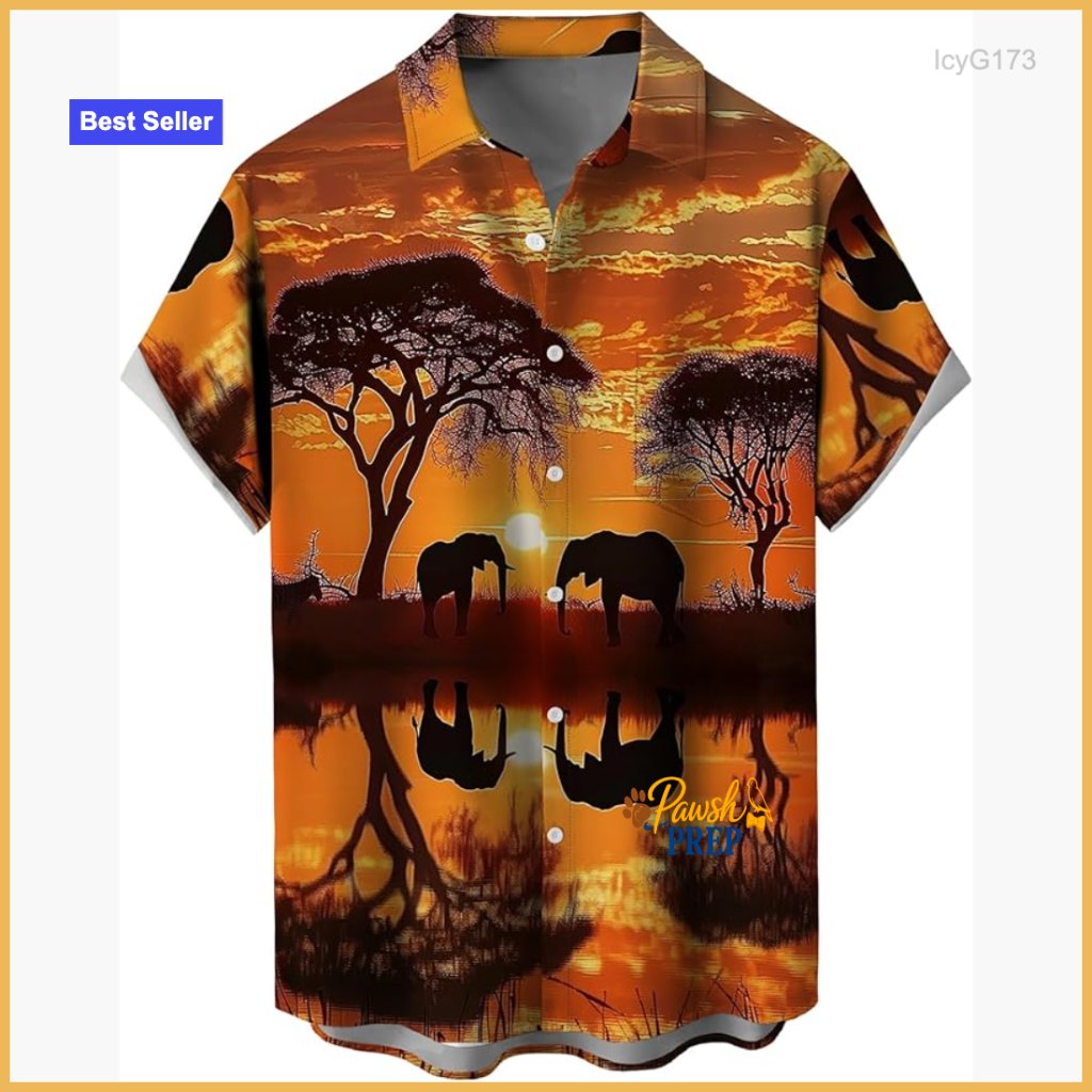 Men's Short Sleeve Button Down Hawaiian Shirt, Polyester, Loose Fit